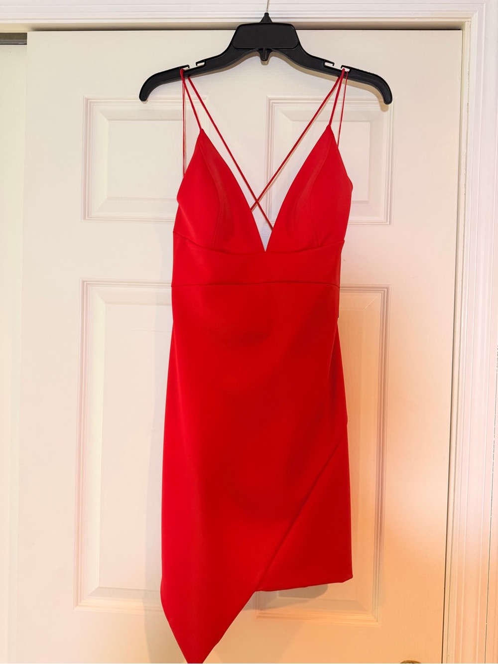 Aidan Mattox Red Plunge V Mini Dress with Double Spaghetti Straps